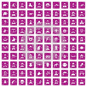 100 avatar icons set grunge pink