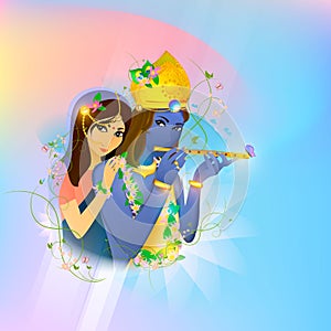 Avatar images of God Krishna and Radha. Hinduism is a religion. Vector