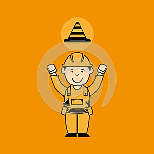 avatar man construction worker with cone warning icon