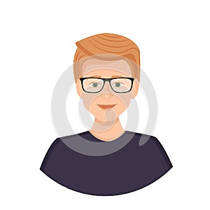 Avatar of a man with glasses. Portrait of a young guy. Vector illustration of a face.