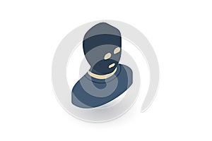 Avatar outlaw man, terrorist in balaclava mask isometric flat icon. 3d vector