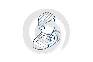 Avatar police officer isometric icon. 3d line art technical drawing. Editable stroke vector