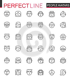 Avatar thin line web icons set. People head avatars outline stroke icons design.