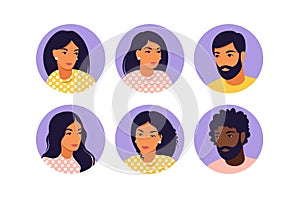 Avatar young men and women in flat style. Flat style vector icons set
