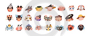Avatars of abstract funny crazy characters with different emotions. Set of cute whimsical face icons. Profiles of ugly