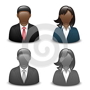 Avatars of black male and female in business suits. Vector
