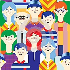 Avatars character people set. Flat, female, male pattern, seamless, tile, background