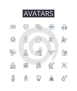 Avatars line icons collection. Comrades, Doppelgangers, Alternates, Twins, Counterparts, Emulations, Replicas vector and