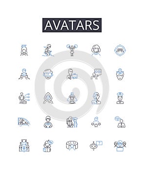 Avatars line icons collection. Oversight, Management, Inspection, Control, Supervision, Monitoring, Coordination vector