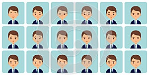 Avatars male emotions in flat design. Vector illustration.