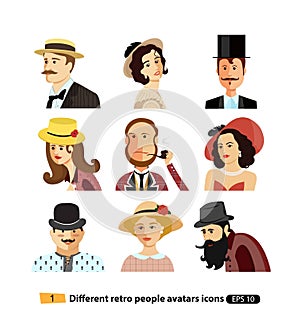 Avatars Retro people vector cartoon isolated