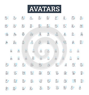 Avatars vector line icons set. Personas, Characters, Forms, Idols, Avatars, Representations, Embodiments illustration