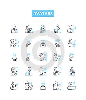 Avatars vector line icons set. Personas, Characters, Forms, Idols, Avatars, Representations, Embodiments illustration photo