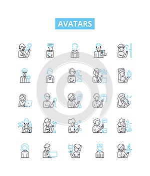 Avatars vector line icons set. Personas, Characters, Forms, Idols, Avatars, Representations, Embodiments illustration photo