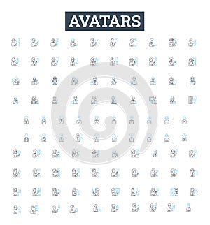 Avatars vector line icons set. Personas, Characters, Forms, Idols, Avatars, Representations, Embodiments illustration photo