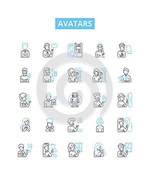Avatars vector line icons set. Personas, Characters, Forms, Idols, Avatars, Representations, Embodiments illustration photo