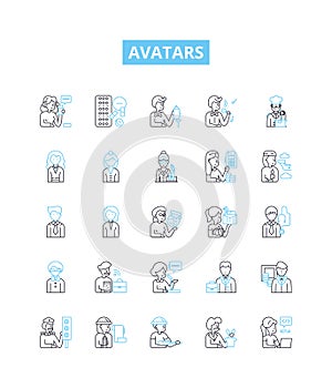 Avatars vector line icons set. Personas, Characters, Forms, Idols, Avatars, Representations, Embodiments illustration photo