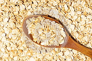 Avena Sativa is scientific name of Oat cereal grain. Also known as Aveia or Avena. Healthy grains on a wooden spoon