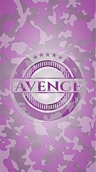 Avenge pink camo emblem. Vector Illustration. Detailed
