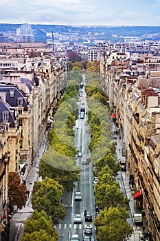 Avenue from above view of Arc de Triumph in Paris