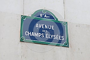 Avenue Champs Elysees Street Sign in Paris, France