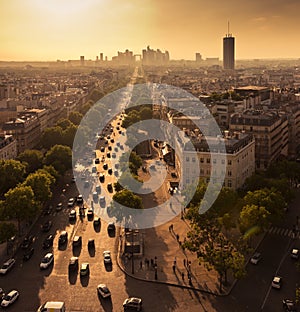 Avenue de la Grande Armee in Paris and la Defense