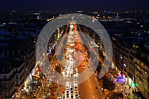 Avenue des Champs Elysees, Paris, at night
