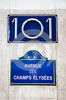 Avenue des Champs Elysees street sign, Paris, France