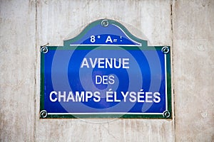 Avenue des Champs Elysees street sign, Paris, France