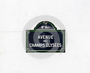 Avenue des Champy Elysees - old street sign in Paris