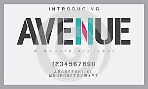 Avenue Font. Elegant alphabet letters serif font and number