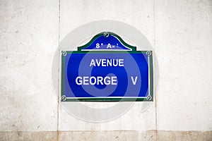 Avenue George V street sign, Paris, France
