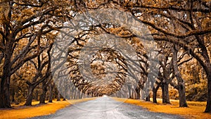 Avenue of Oak Trees in Autumn Colours