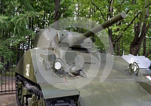 The average American tank M4A2 `Sherman` during the Second world war on Poklonnaya hill in Moscow