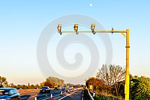 Average Speed Camera on UK Motorway Evening