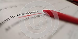 average speed underlined in red color English words on white background