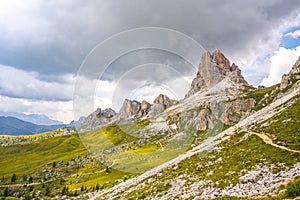 Averau Mountain and Rifugio Averau in Dolomites