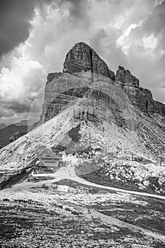 Averau Mountain and Rifugio Averau in Dolomites