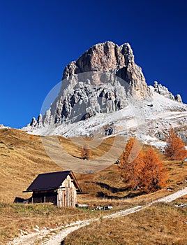 Averau Peak 2649 m in the Dolomites, in a sunny autumn day.