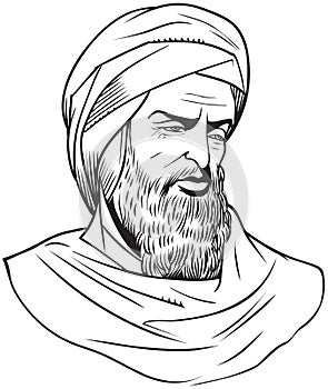 Averroes cartoon style portrait, vector