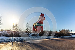 Avesta - March 29, 2018: The traditional Dalarna horse in Avesta, Sweden