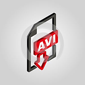 The AVI icon.3D isometric video file format symbol. Flat Vector