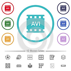 AVI movie format flat color icons in circle shape outlines