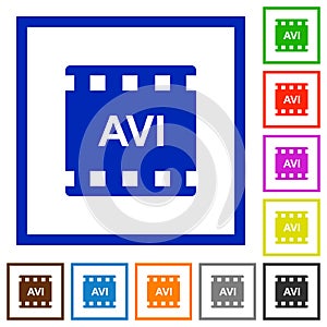 AVI movie format flat framed icons