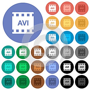 AVI movie format round flat multi colored icons