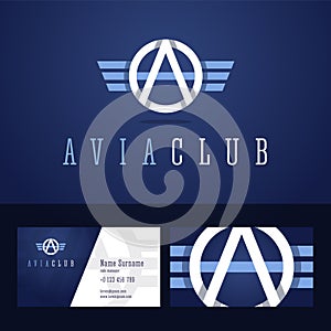 Avia club logo and business card template. photo