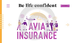 Avia Insurance Landing Page Template. Security and Money Compensation. Agent Shaking Hand to Client, Pilot photo