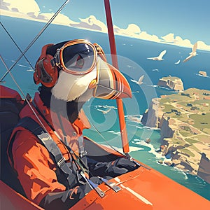 Avian Aviator: Seagull in Red Plane