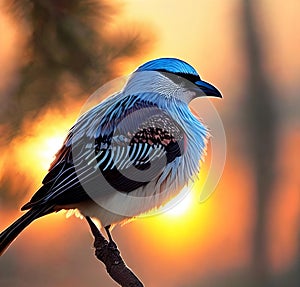 Avian Elegance. Bird perched on a branch against the setting sun