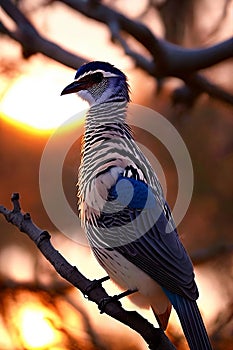 Avian Elegance. Bird perched on a branch against the setting sun